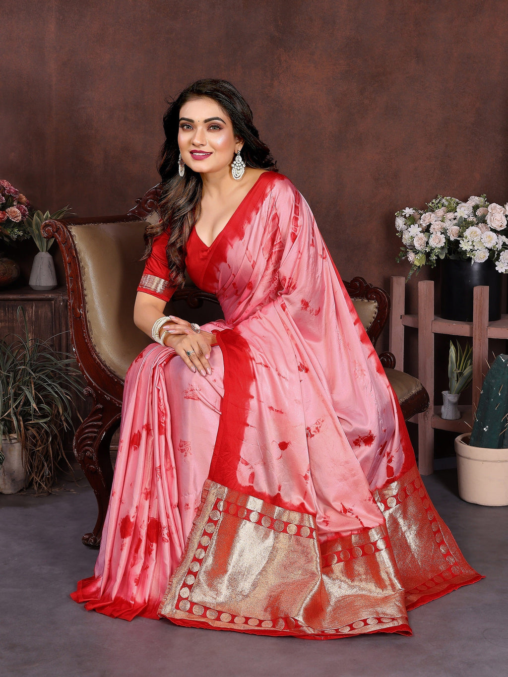 Lagdi Patta Pallu Soft Satin Silk Sibori Saree