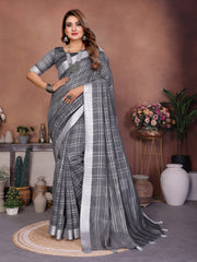 Linen Chex Weaving Saree with Jari Pallu
