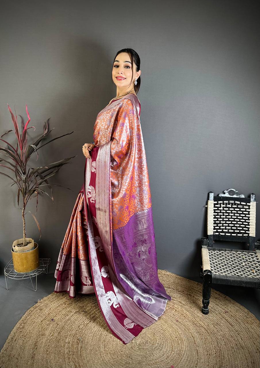 Pure Kanjivaram Silk Saree with Silver Zari Pallu