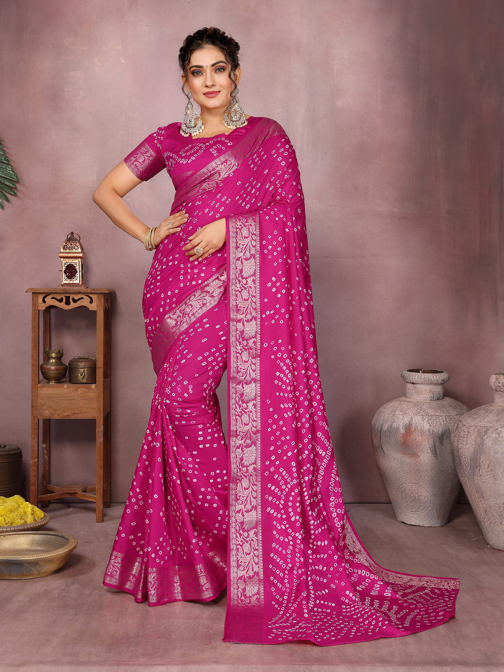 Pure Bandhej Silk Saree with Morpankh Pallu