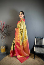 Kanjivaram Semi Silk Saree with Contrast Zari Border