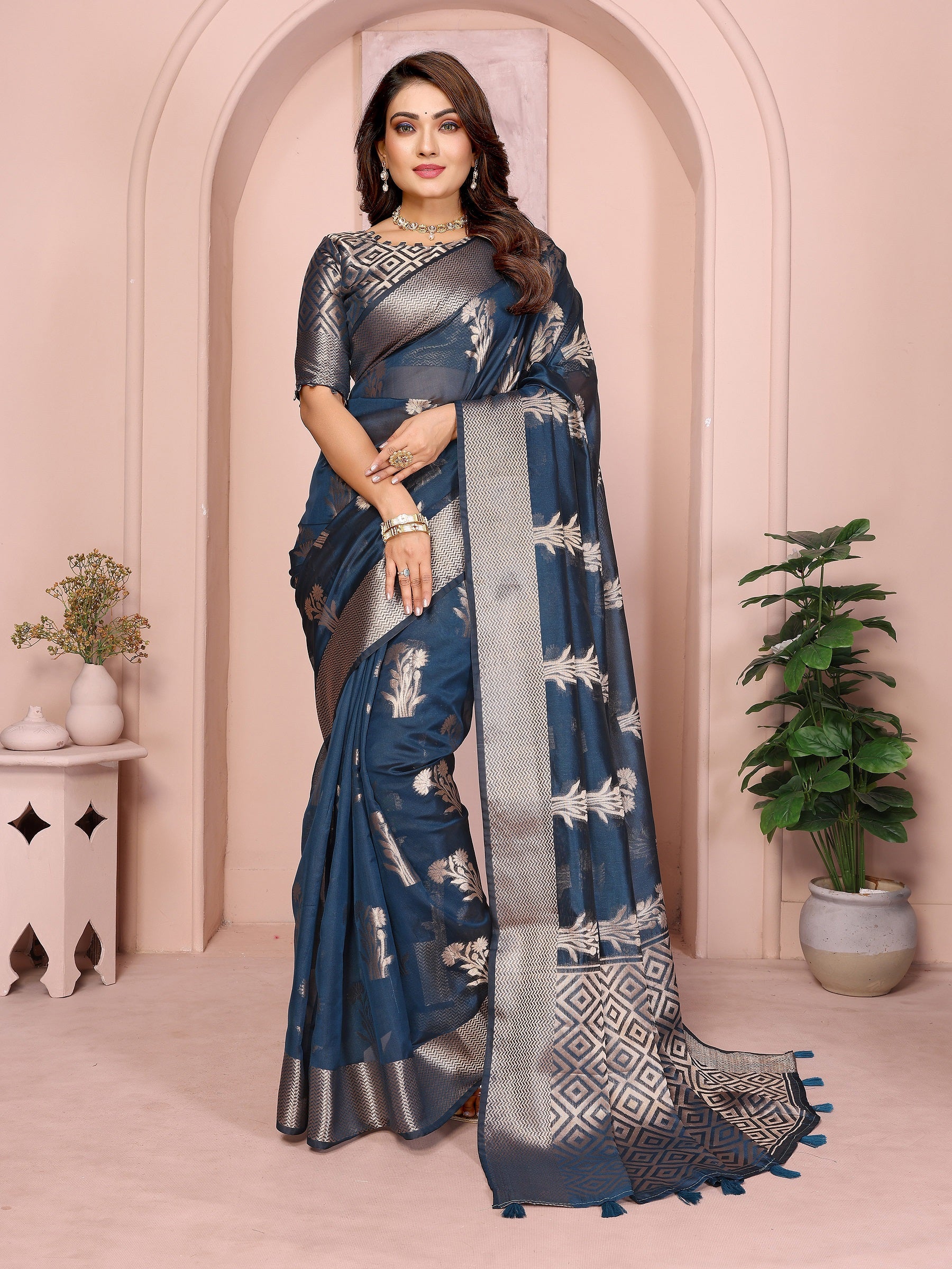 Soft Organza Silk Banarasi Saree with Butta Weaving