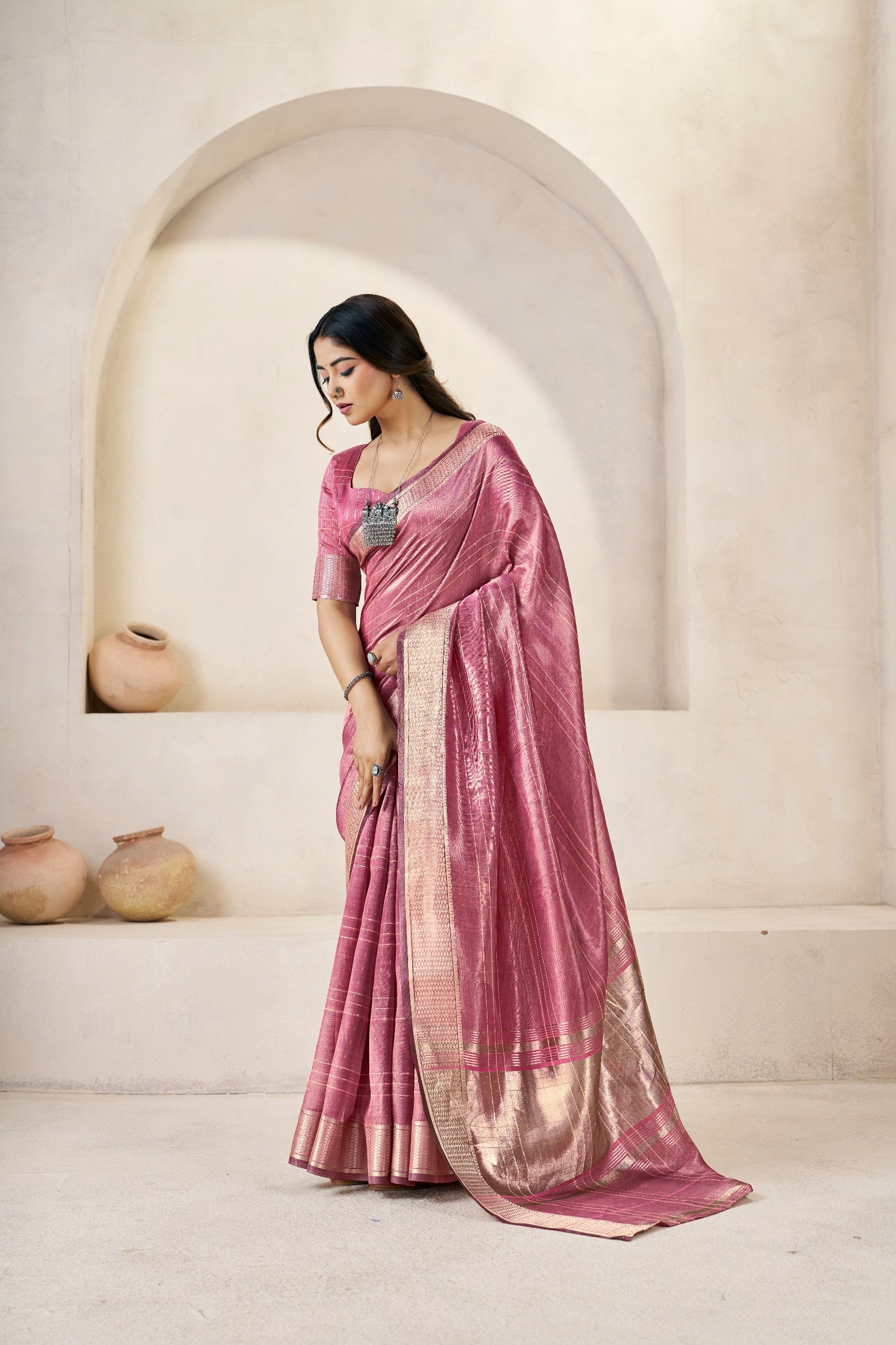Designer Gold Zari With Soft Linen Cotton Silk Saree