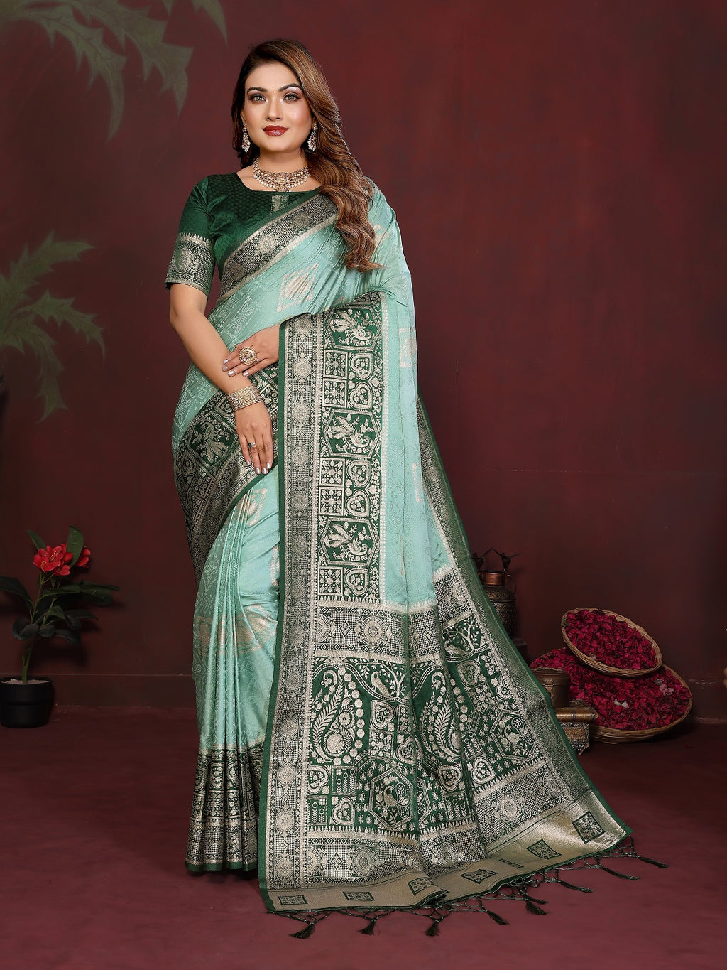 Rich Pallu and Contrast Border Satin Silk Saree