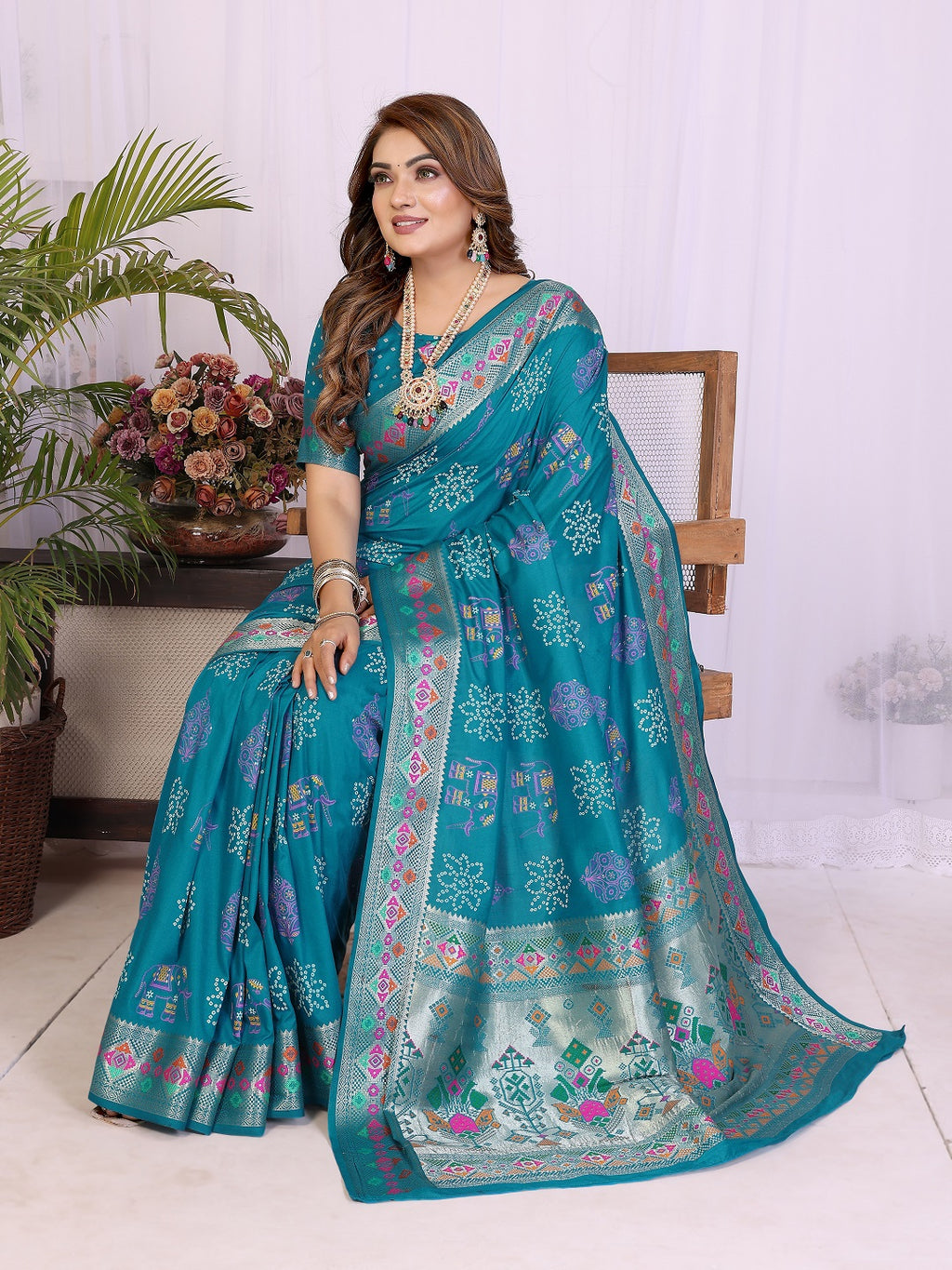 Dola Silk Bandhej Khadi Print Saree with Kanchi Border