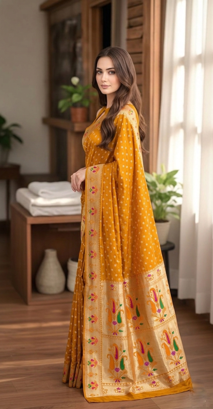 All Over Bandhej Paithani Dola Soft Silk Saree