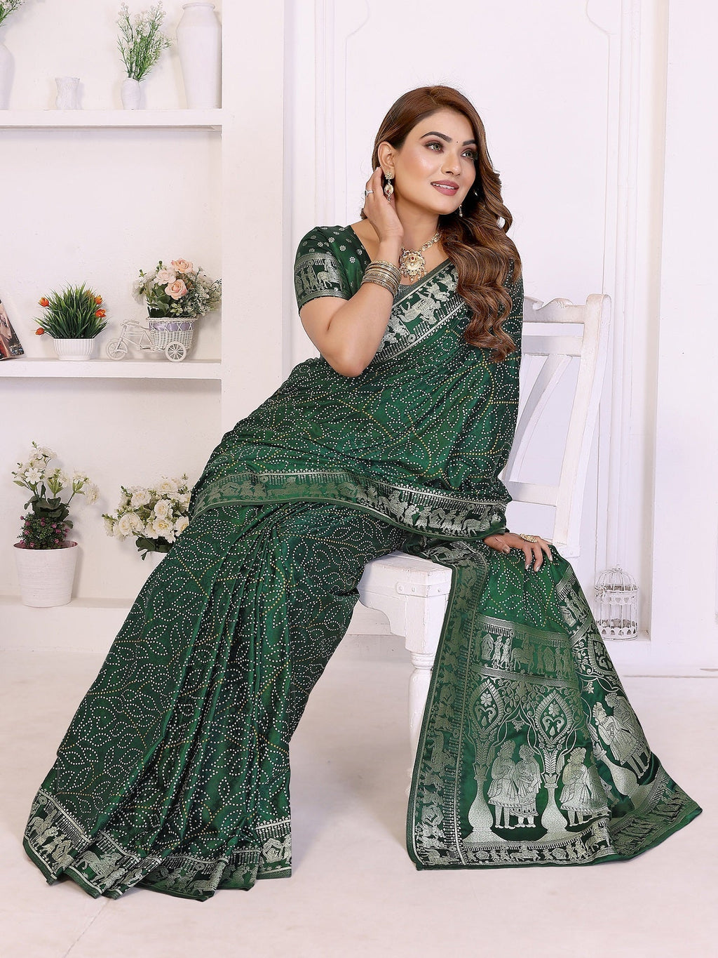 Kanchi Zari Border with Bandhej Print Saree
