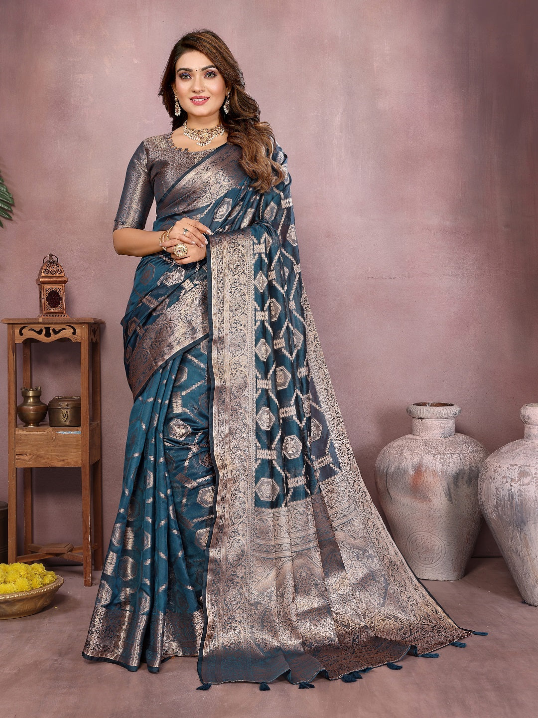 Traditional Banarasi Organza Saree with Intricate Butti Design