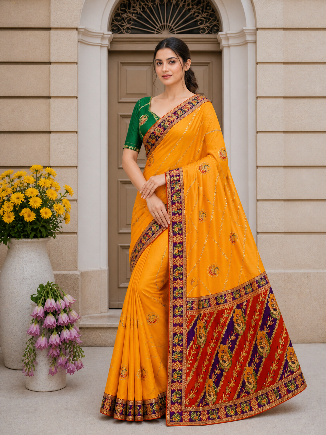Dola Silk Saree with Diamond Work and Jacquard Border