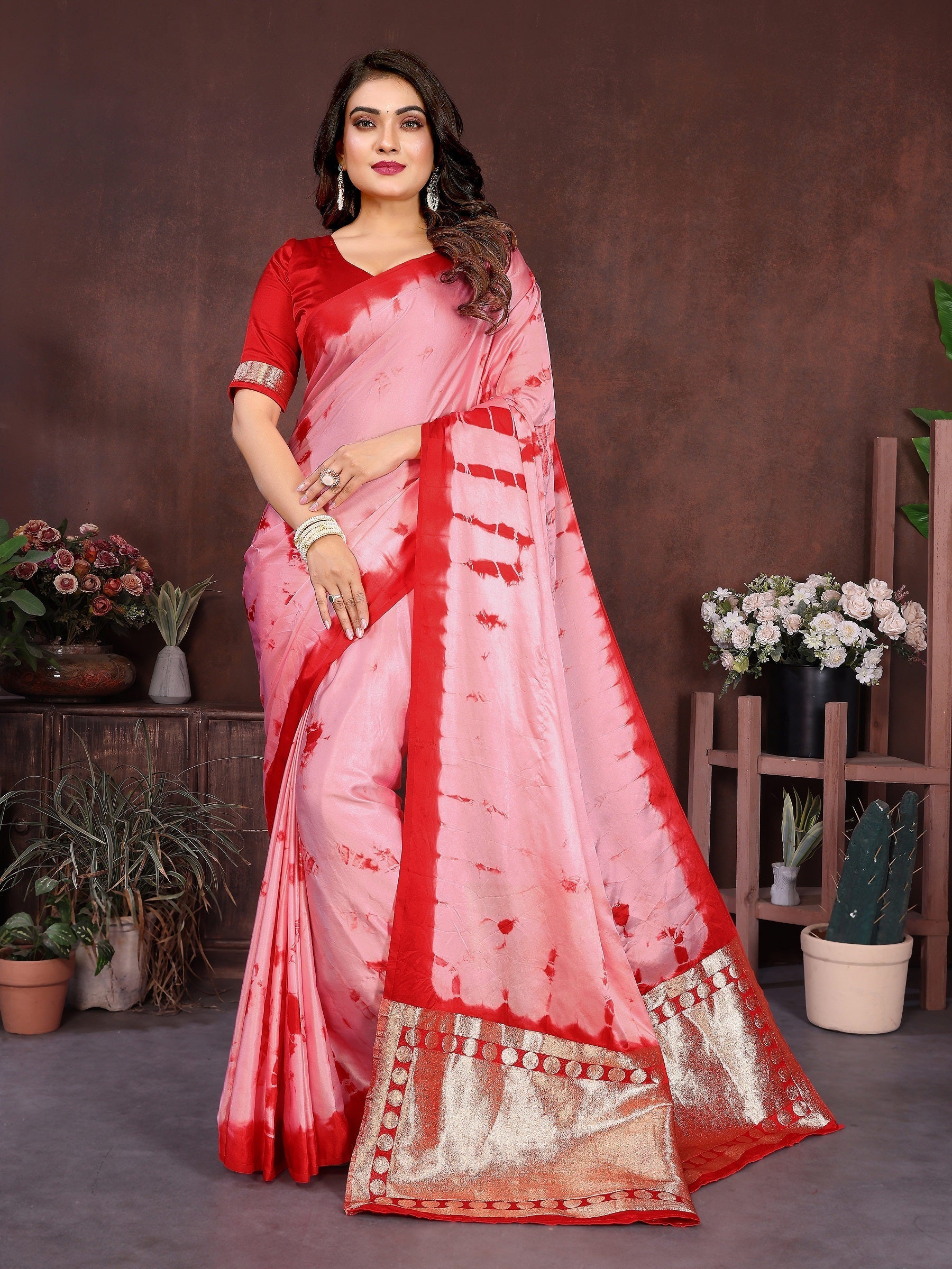 Lagdi Patta Pallu Soft Satin Silk Sibori Saree