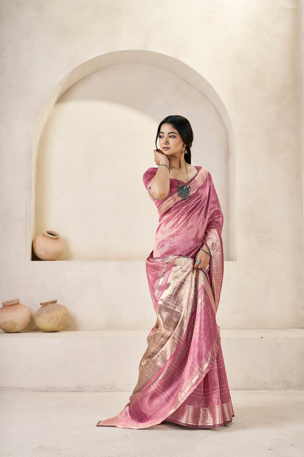 Designer Gold Zari With Soft Linen Cotton Silk Saree