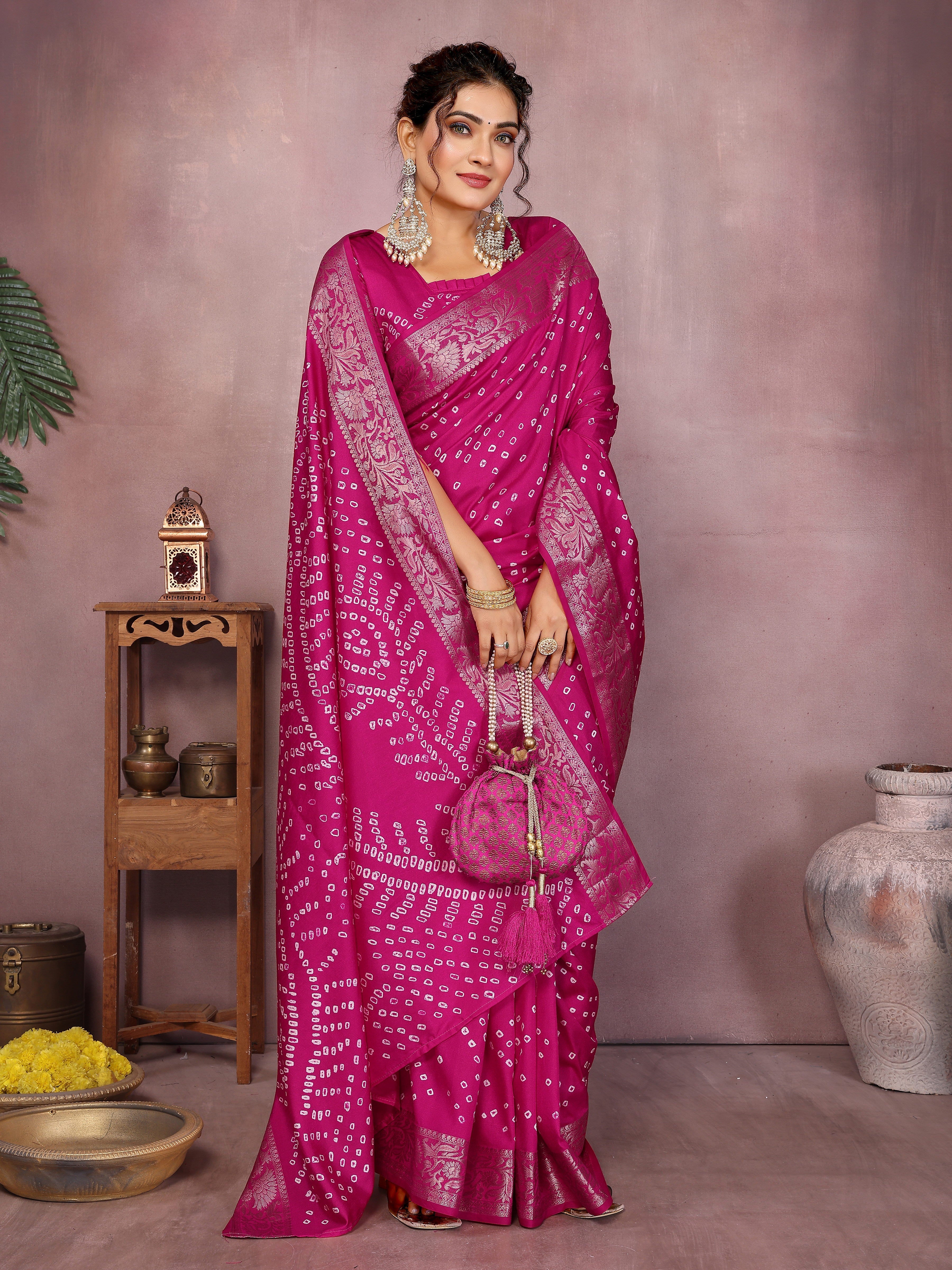 Pure Bandhej Silk Saree with Morpankh Pallu