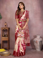Broad Zari Weaving Border Sibori Design Saree