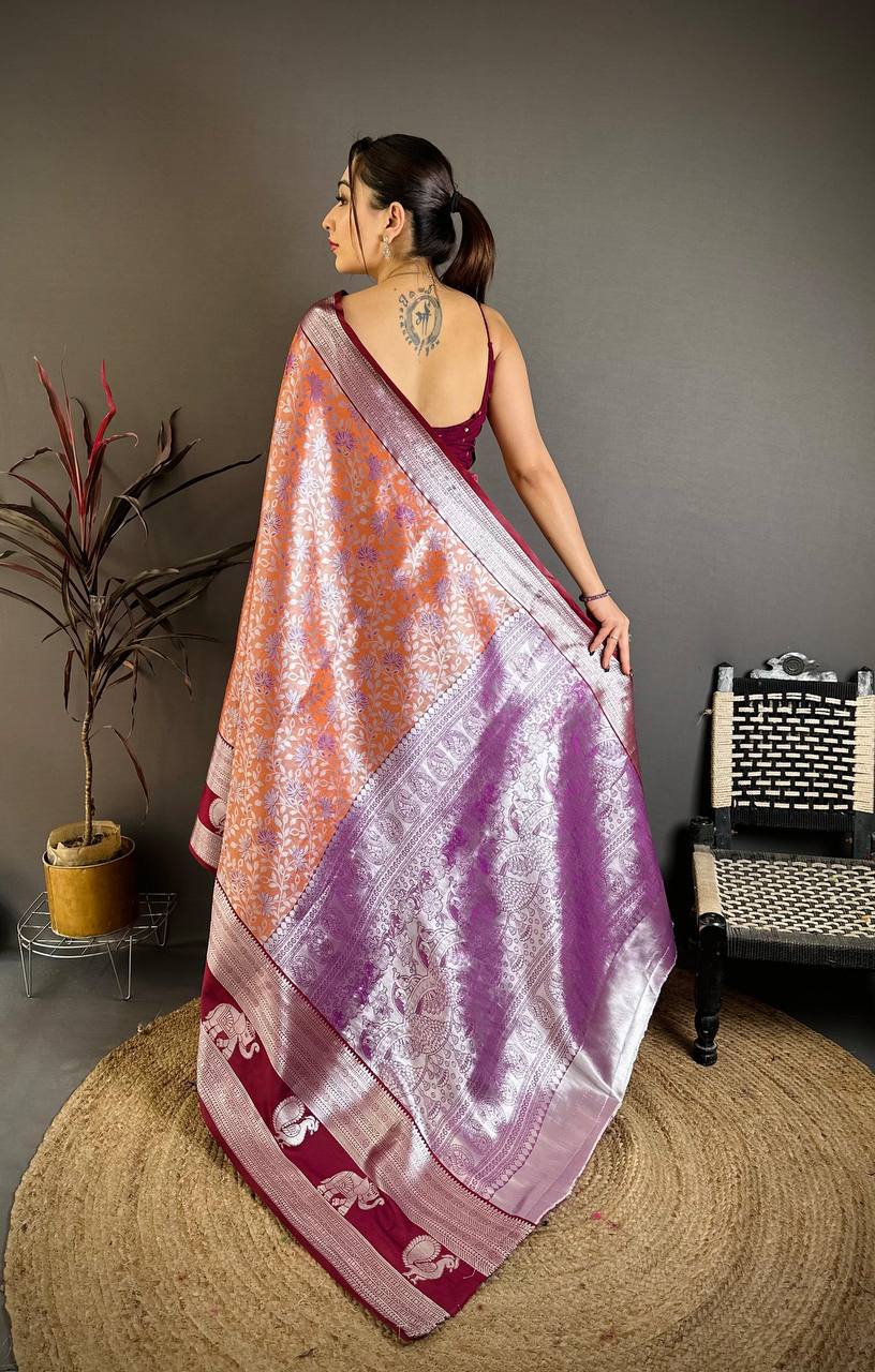 Pure Kanjivaram Silk Saree with Silver Zari Pallu