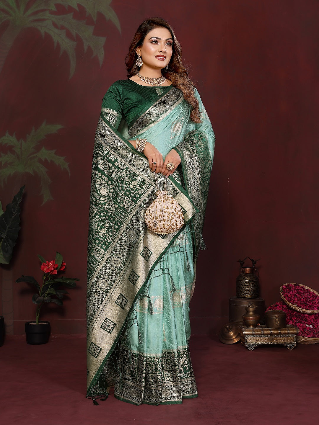 Rich Pallu and Contrast Border Satin Silk Saree