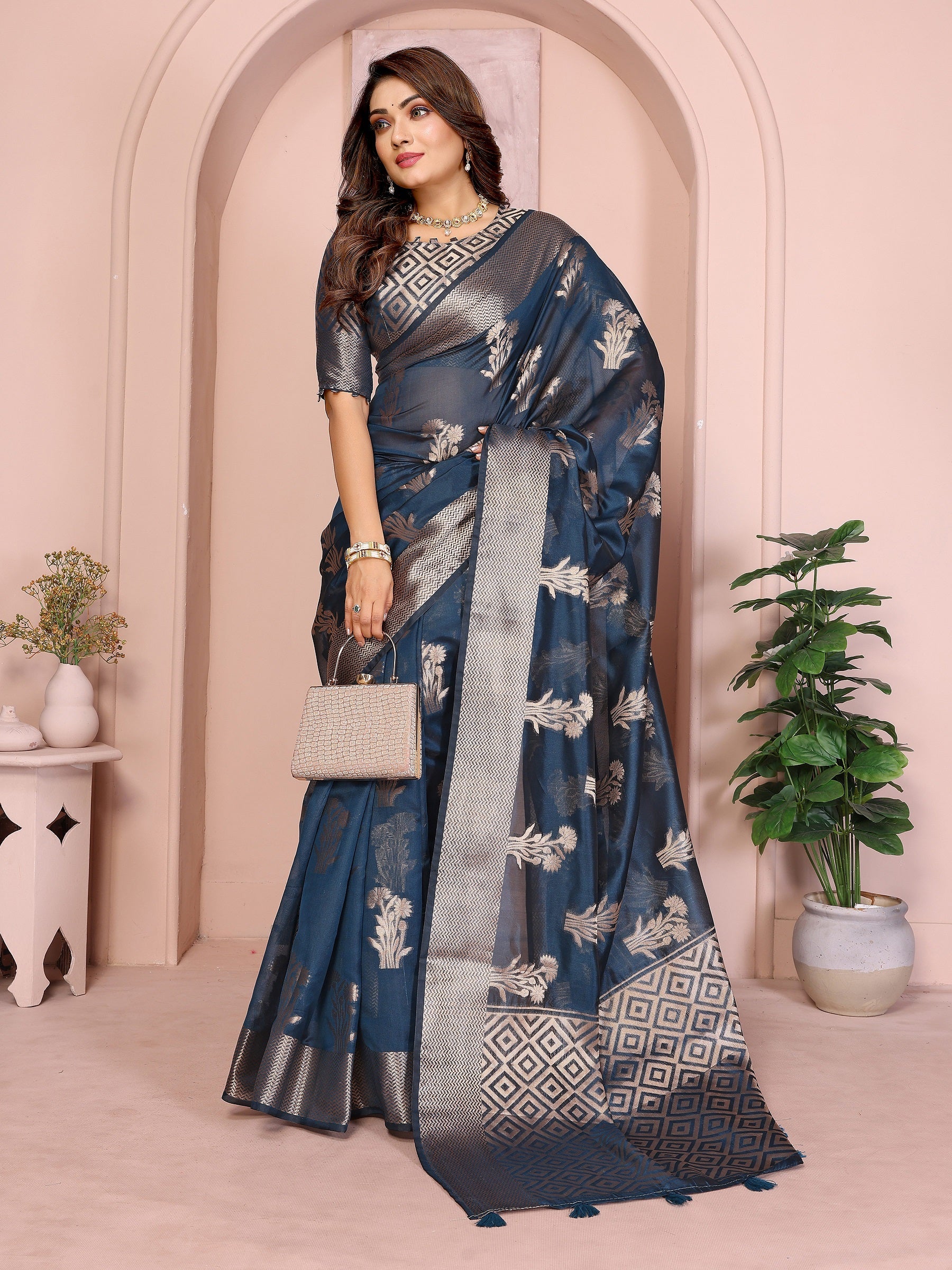 Soft Organza Silk Banarasi Saree with Butta Weaving