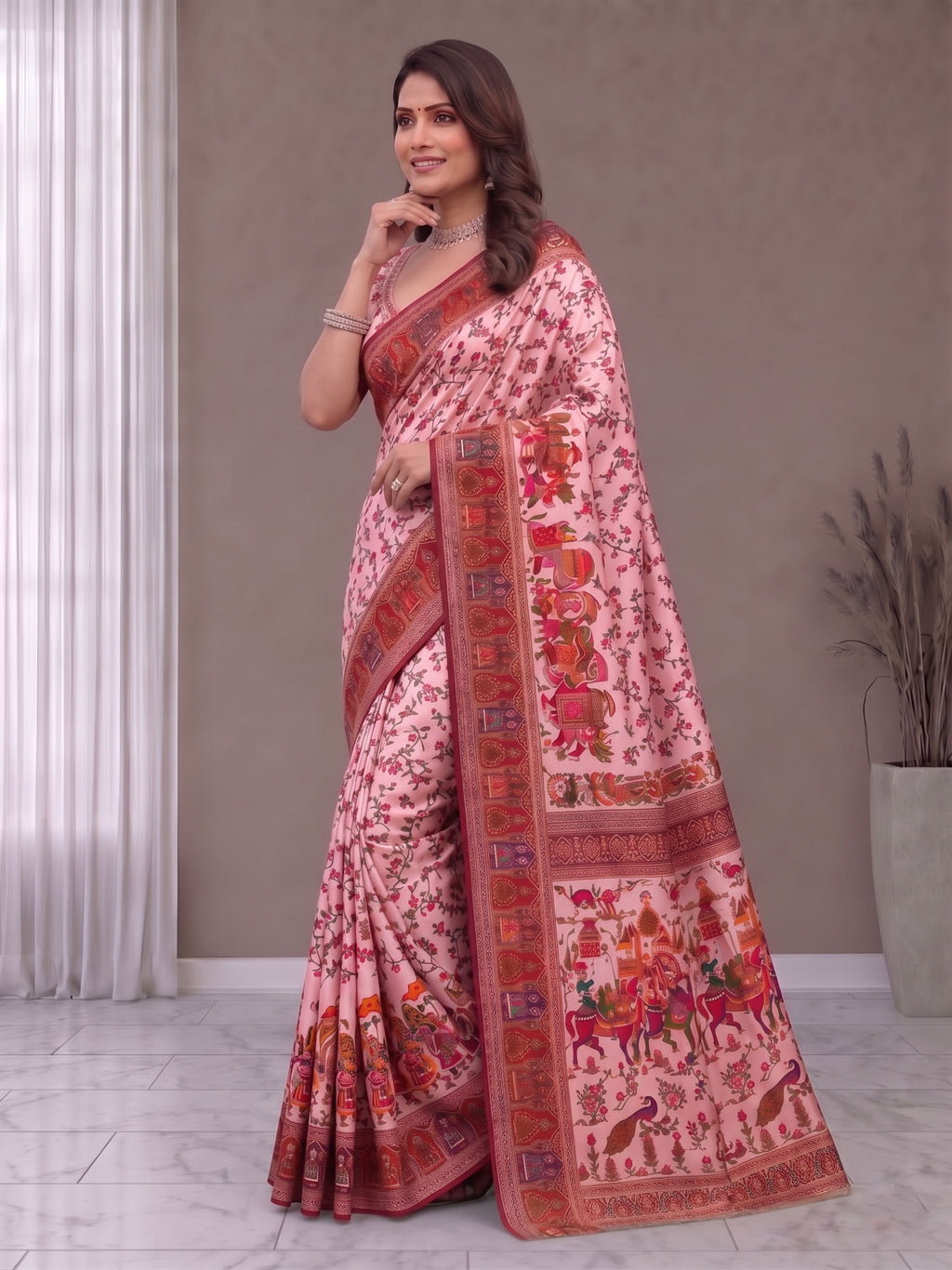 Pure Soft Pashmina Silk Saree with Kashmiri Woven Pallu