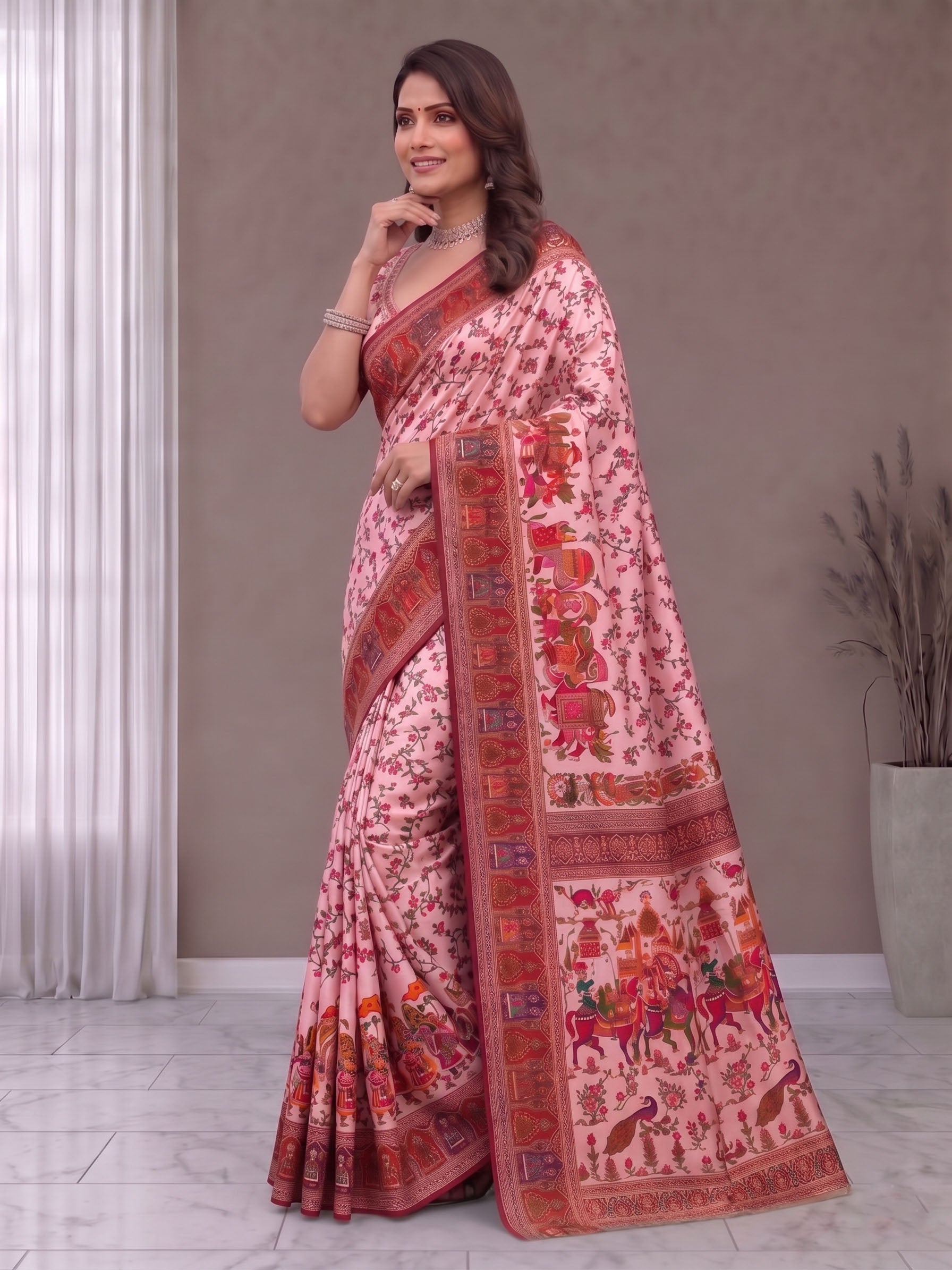 Pure Soft Pashmina Silk Saree with Kashmiri Woven Pallu
