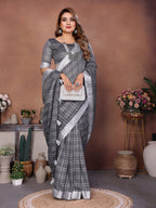 Linen Chex Weaving Saree with Jari Pallu