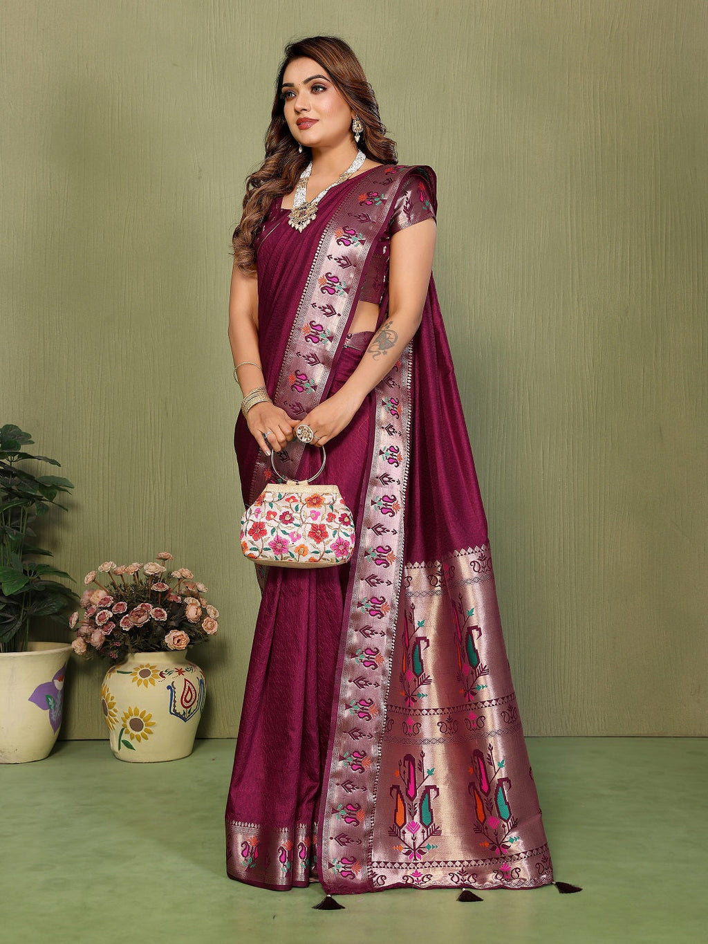 Paithani Silk Gala Pallu Tie-Dye Saree with Zari Border