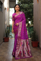 Dola Soft Silk Bandhej Paithani Saree with Zari Butti