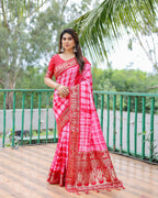 Soft Dola Silk Sibori Bandhej Saree with Zari Border