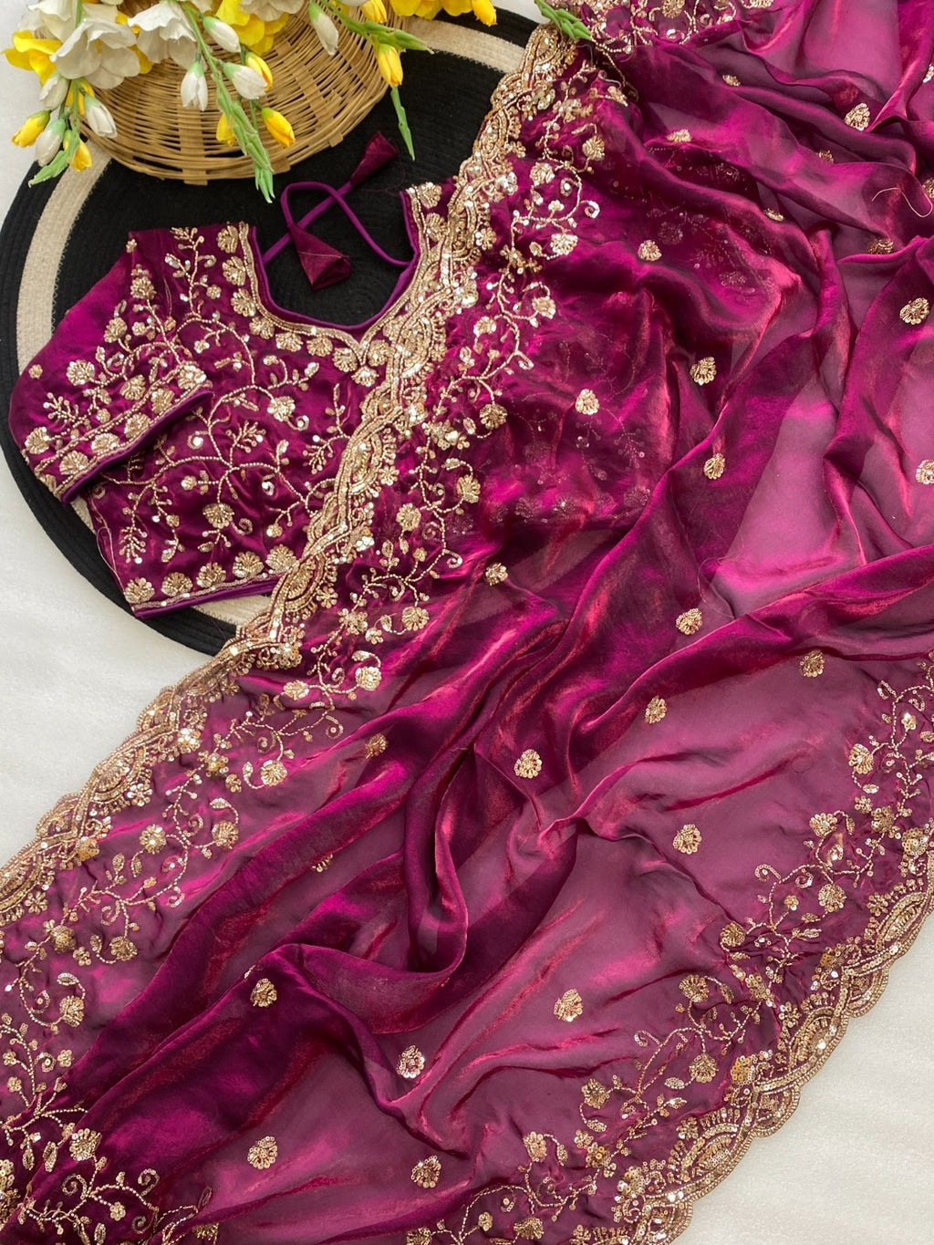 Premium Soft Fandy Satin Silk Saree with Cut Dana Work