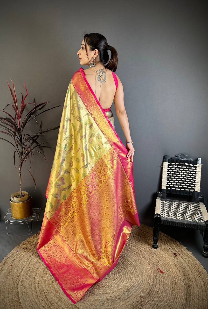 Kanjivaram Semi Silk Saree with Contrast Zari Border