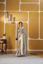 Premium Linen Cotton Silk Saree with Gold Zari Design