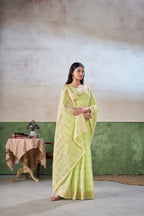 Party Wear Gold Zari Soft Linen Cotton Silk Saree