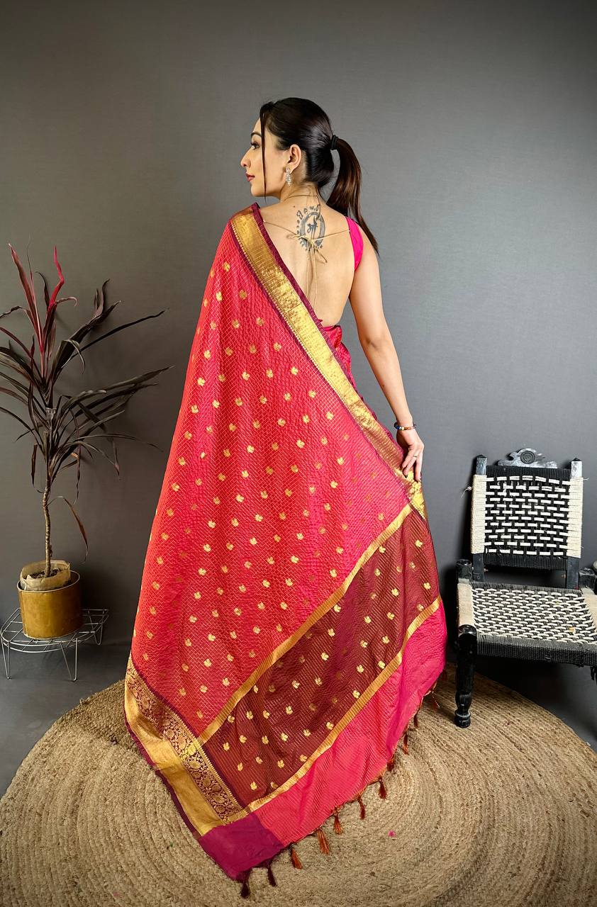 Banarasi Tissue Saree with Butti Weaving and Heavy Border