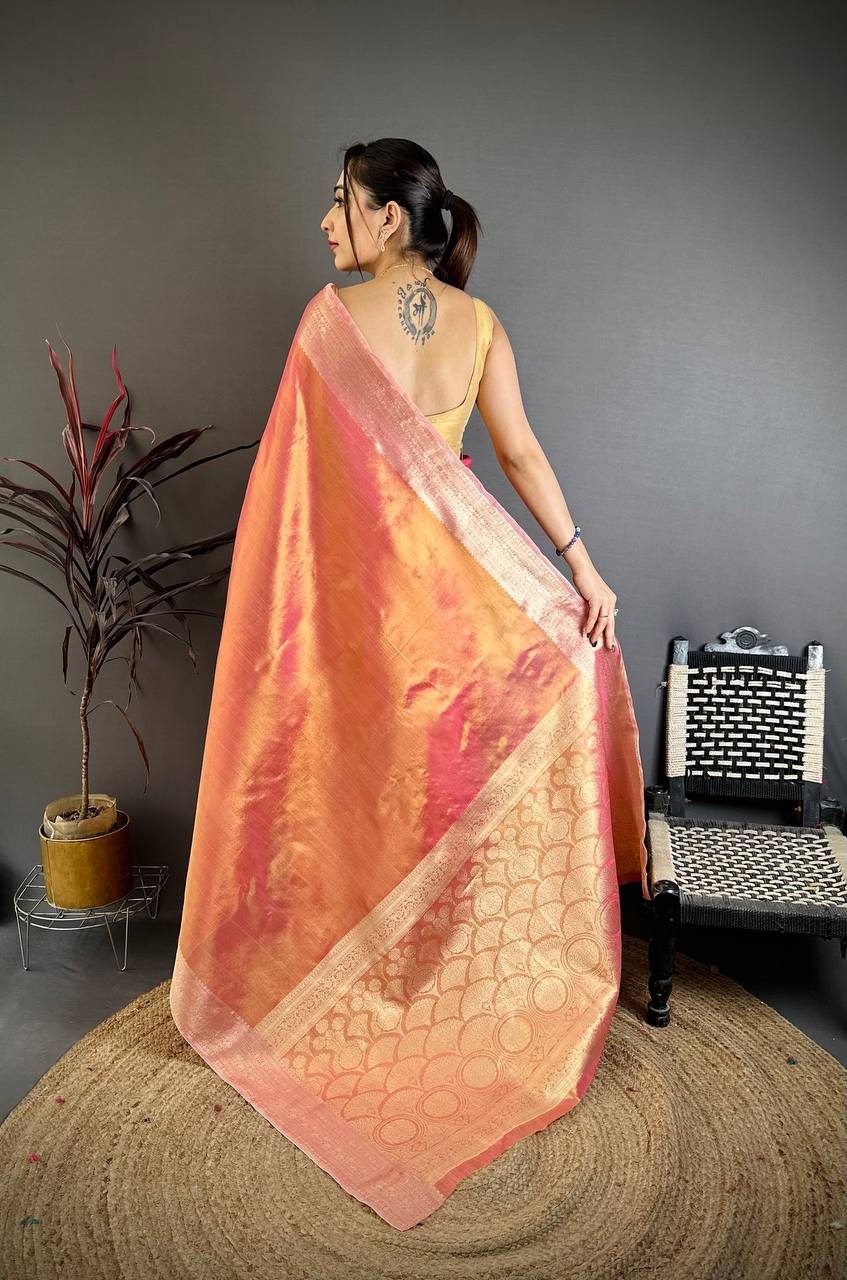 Banarasi Soft Tissue Silk Saree with Copper Zari Weaving