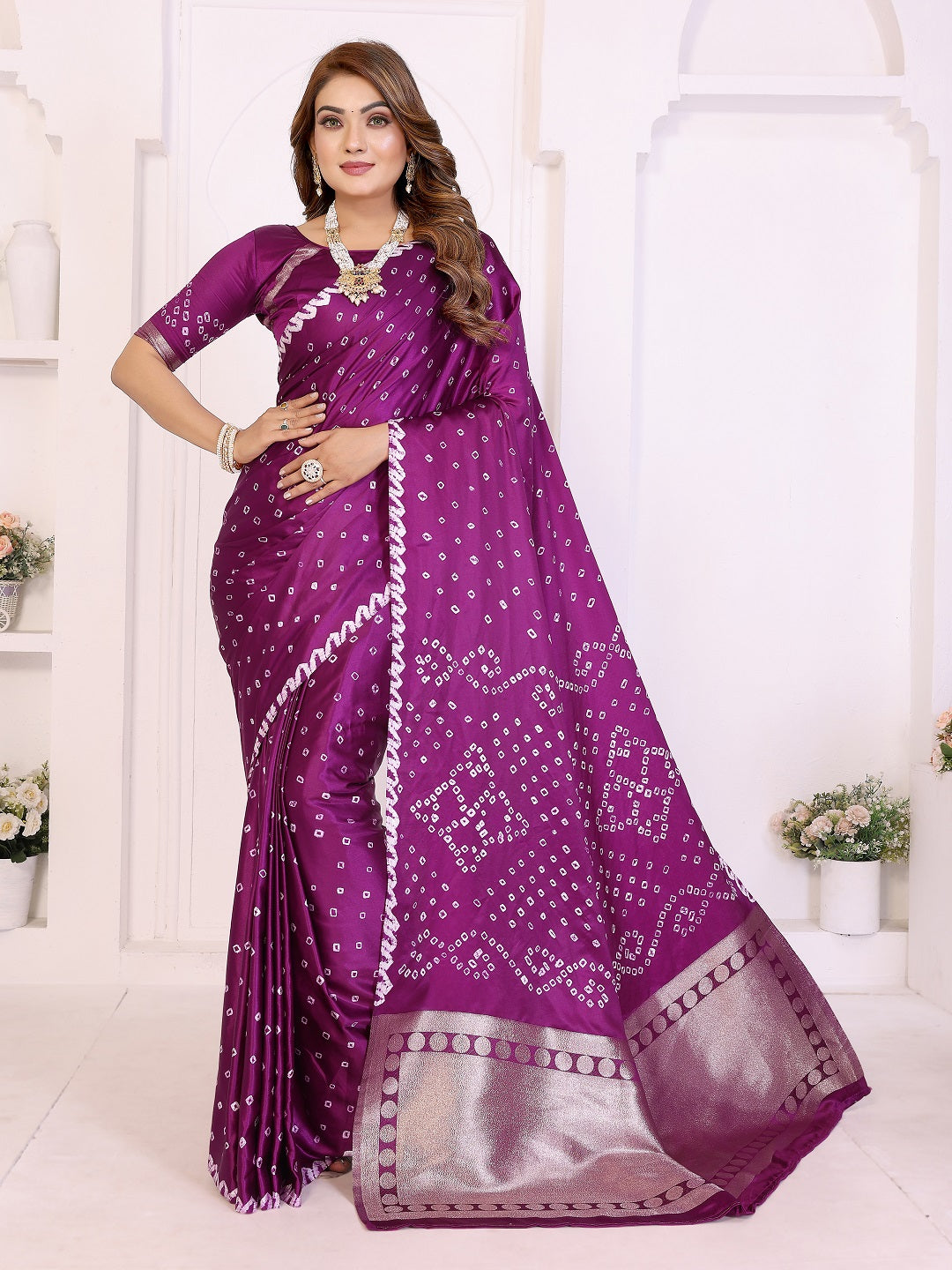 Hand Dyed Lagadi Patta Pallu Bandhej Saree Secondary image