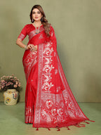 Zari Butta and Contrast Border Handloom Satin Silk Saree