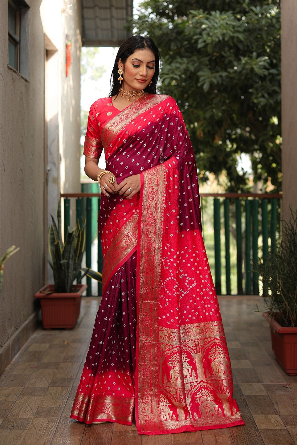Pure Bandhej Silk Saree with Tissue Pallu