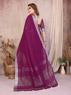 Beauty Soft Linen Cotton Saree with Silver Zari Border