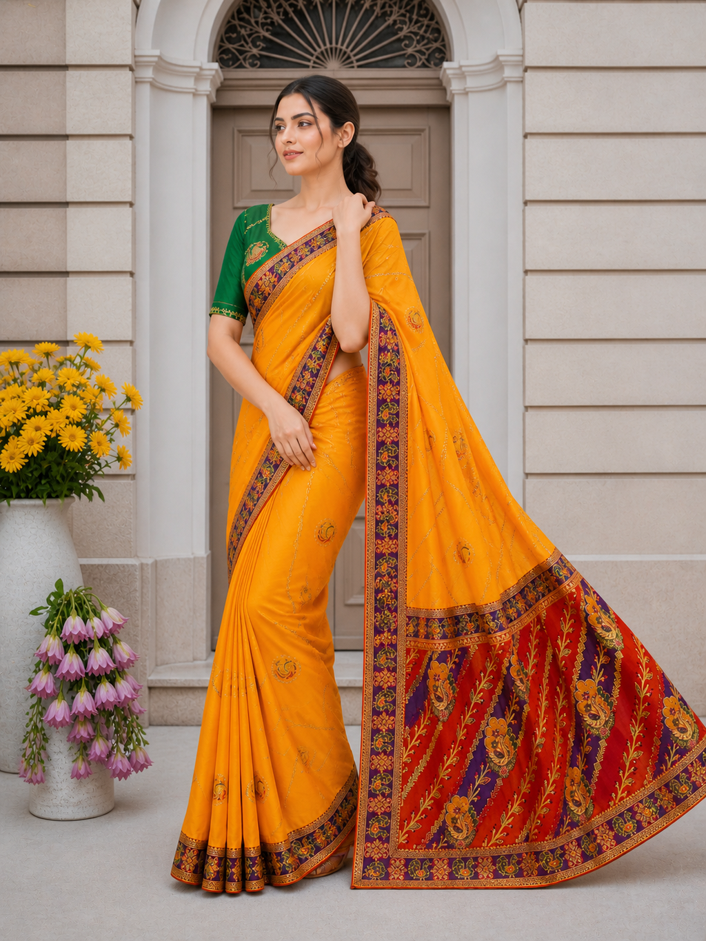Dola Silk Saree with Diamond Work and Jacquard Border