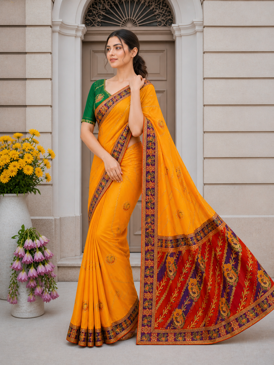 Dola Silk Saree with Diamond Work and Jacquard Border
