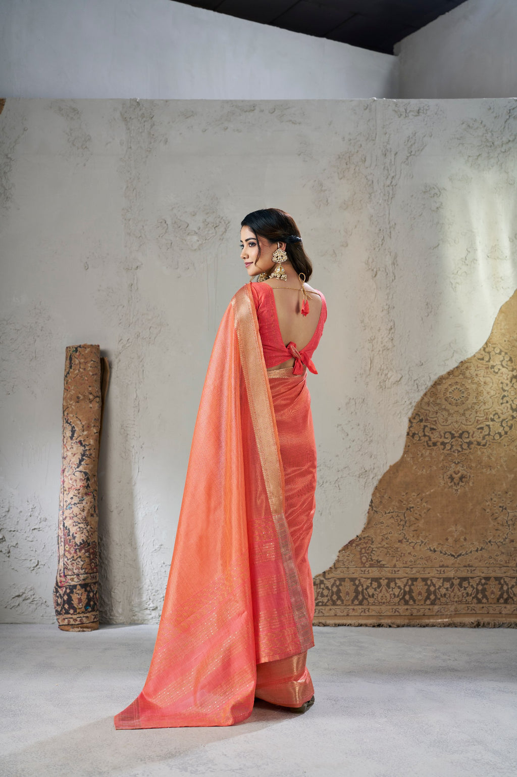 Rich Gold Zari Weaving Soft Linen Cotton Silk Saree