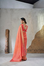 Rich Gold Zari Weaving Soft Linen Cotton Silk Saree