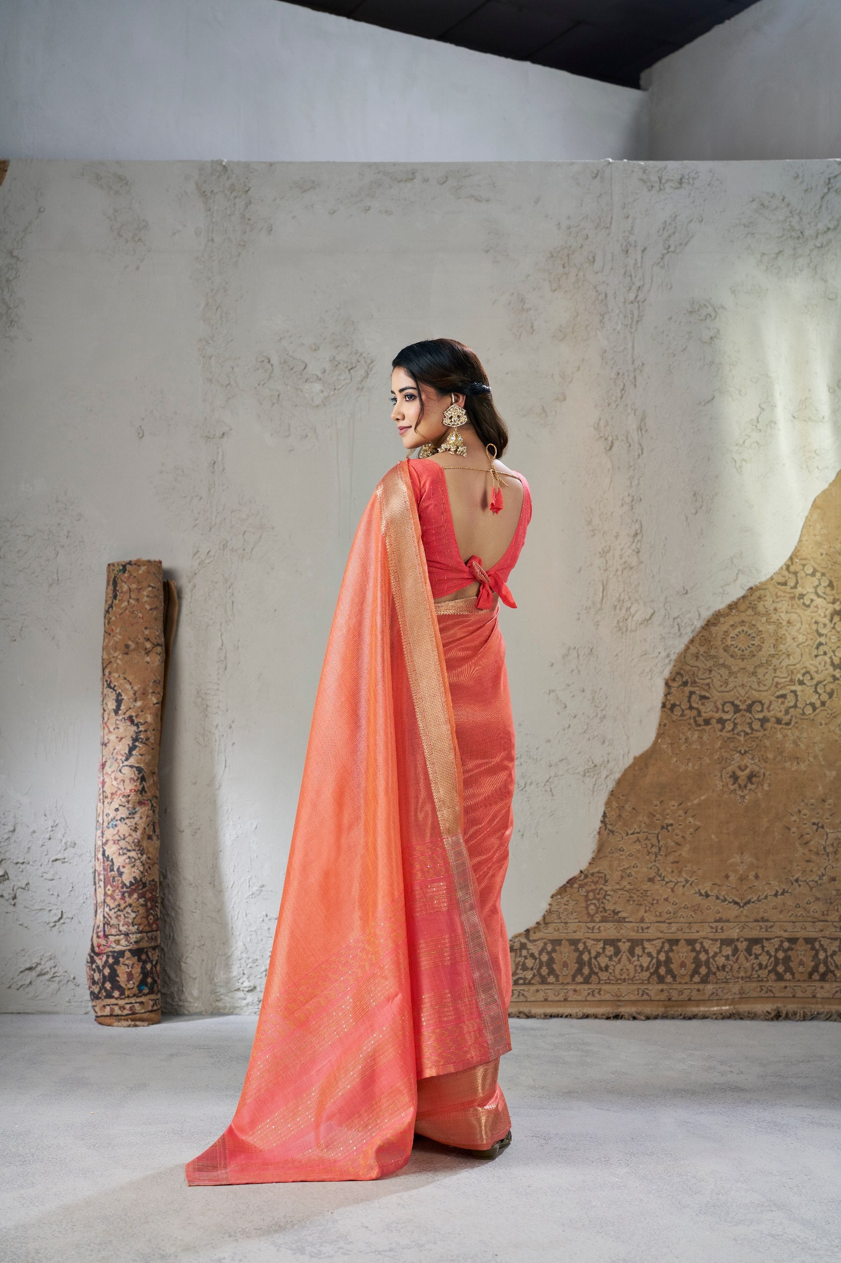 Rich Gold Zari Weaving Soft Linen Cotton Silk Saree