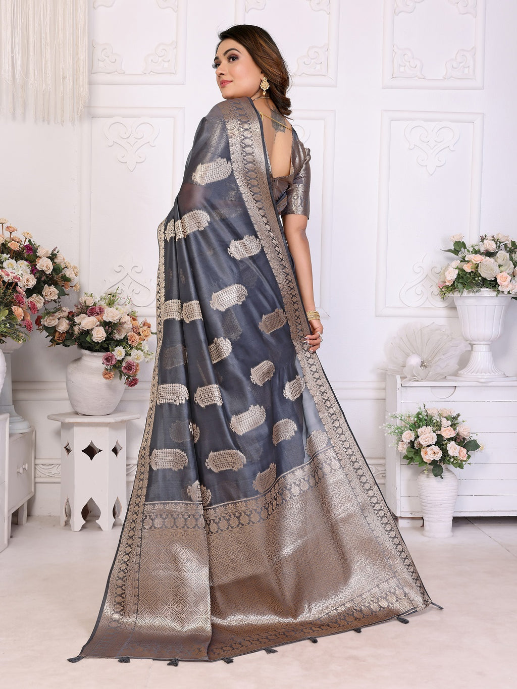 Soft Organza Silk Banarasi Saree with Butta Weaving