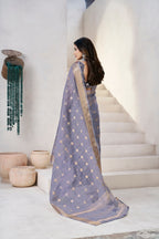Soft Linen Cotton Silk Saree with Gold Zari Weaving