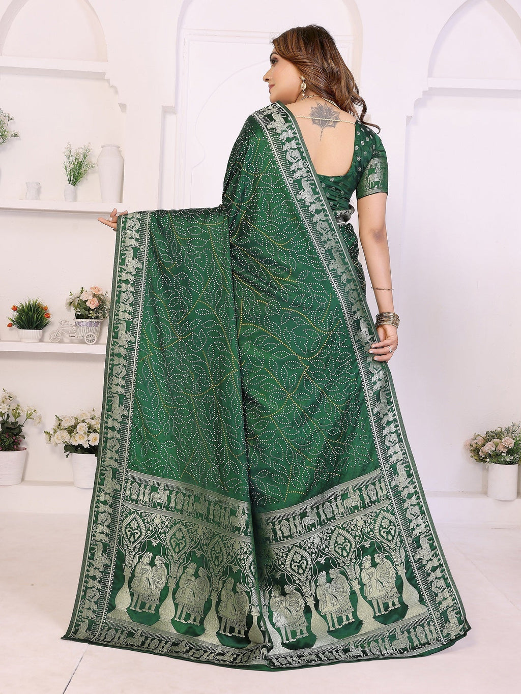 Kanchi Zari Border with Bandhej Print Saree