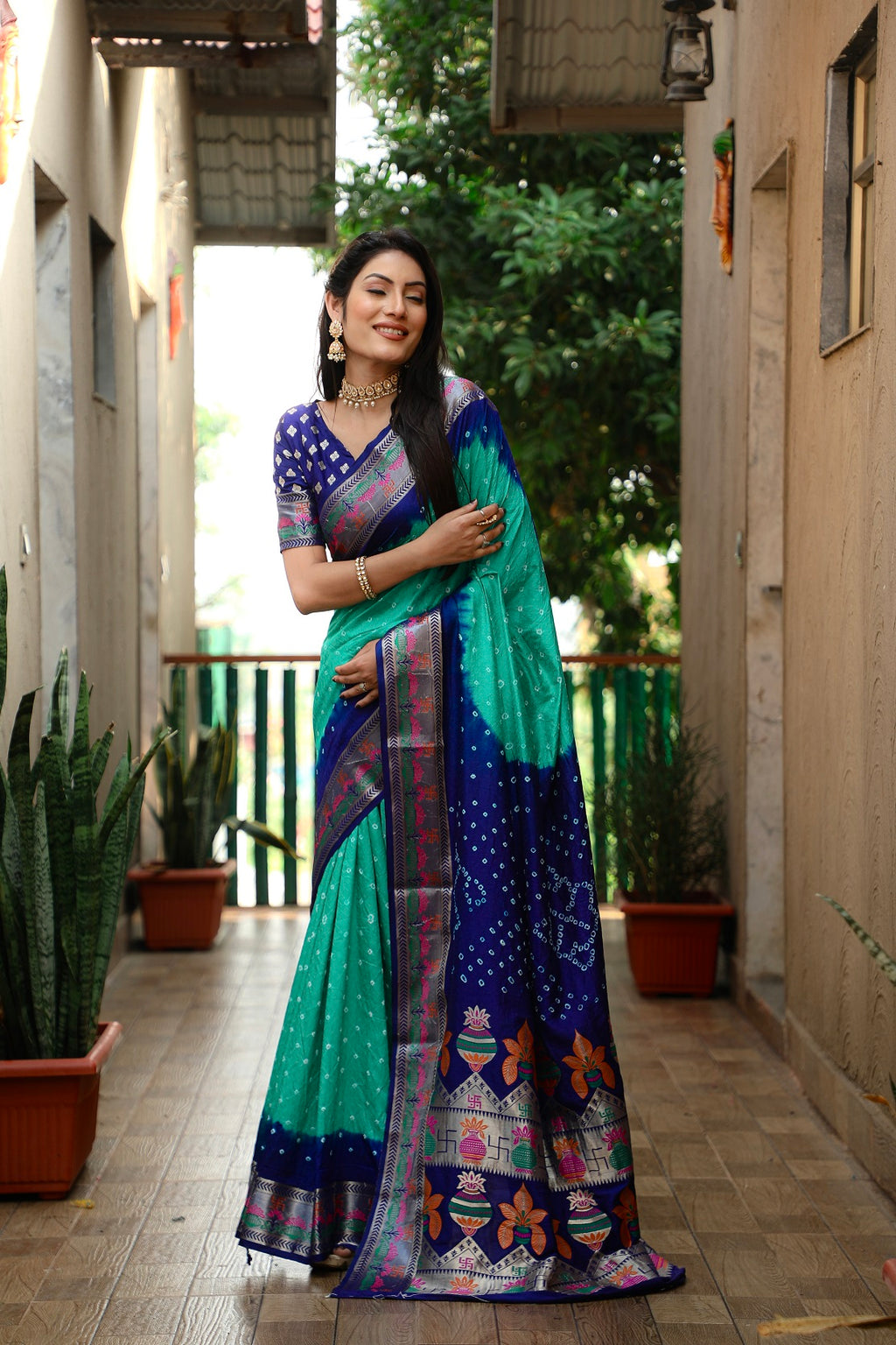 Pure Bandhej Silk Paithani Saree with Minakari Border