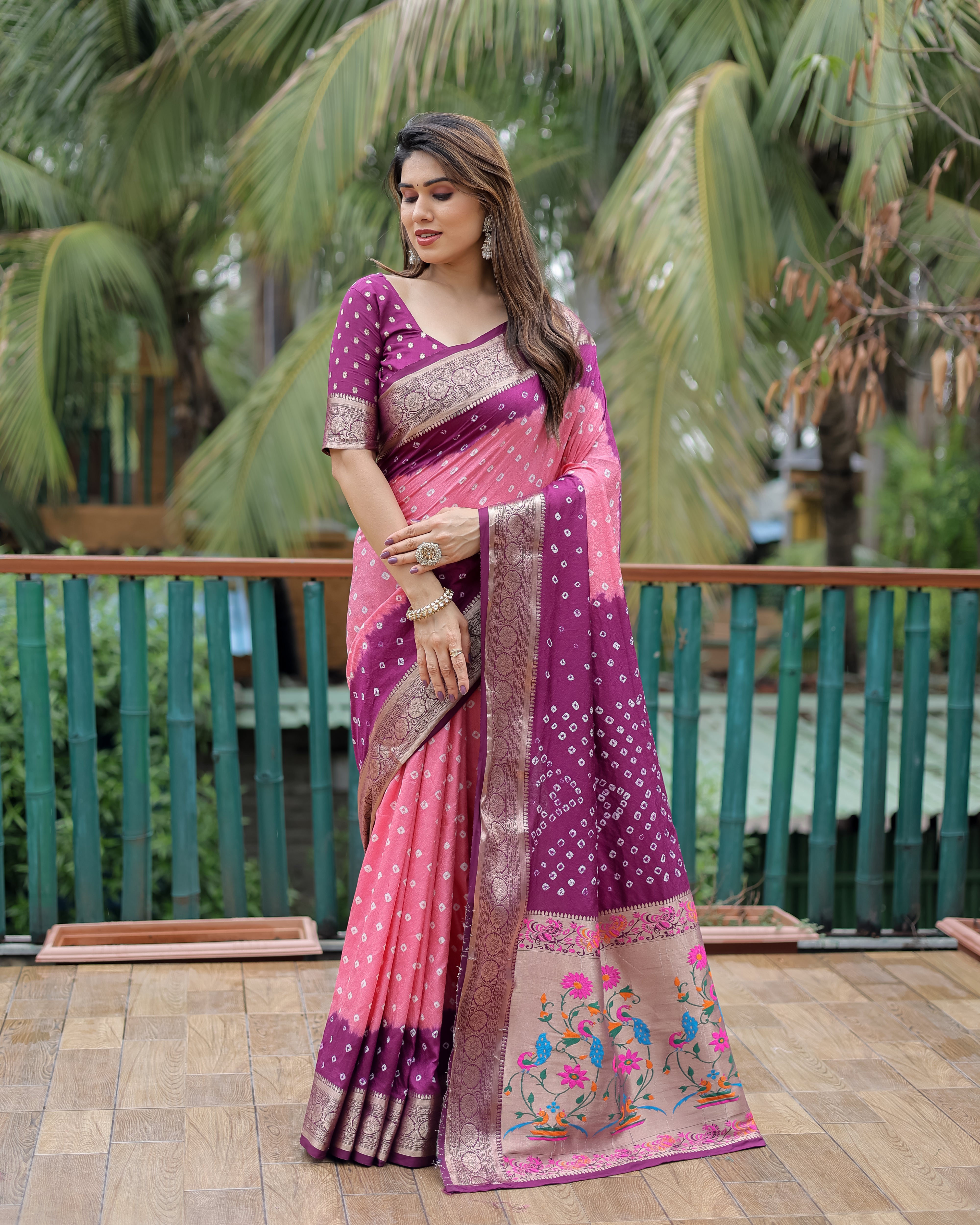 Dola Soft Silk Bandhej Paithani Saree Secondary image
