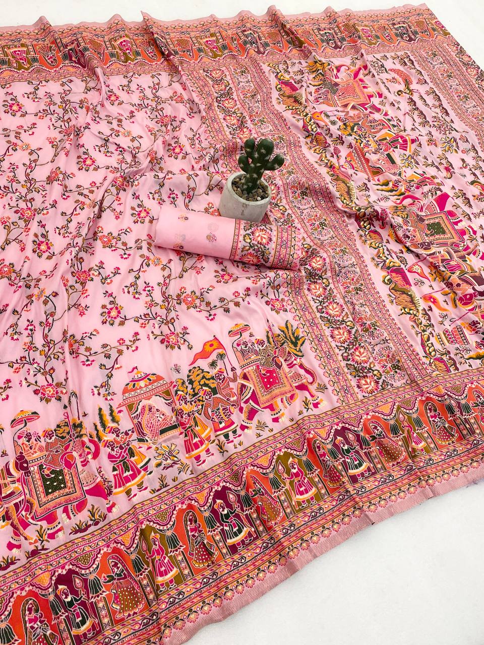 Pure Soft Pashmina Silk Saree with Kashmiri Woven Pallu