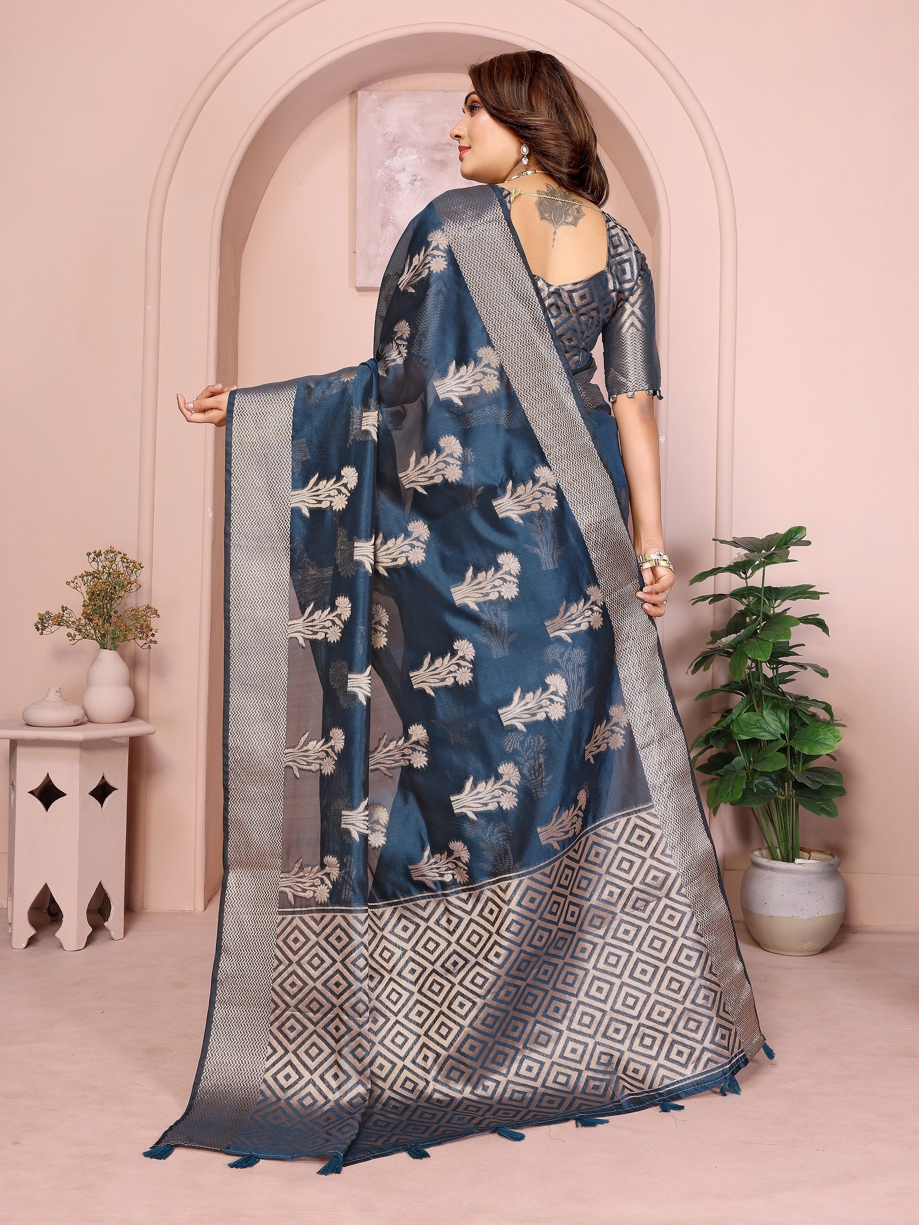 Soft Organza Silk Banarasi Saree with Butta Weaving
