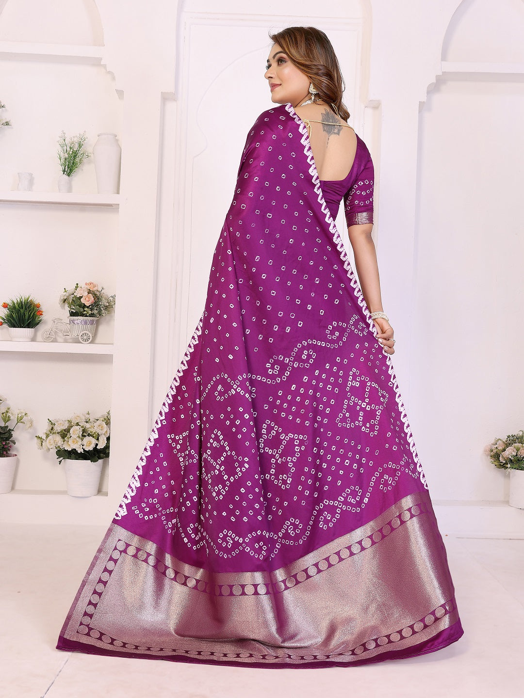 Hand Dyed Lagadi Patta Pallu Bandhej Saree