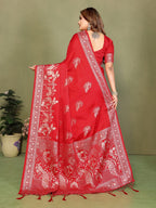 Zari Butta and Contrast Border Handloom Satin Silk Saree